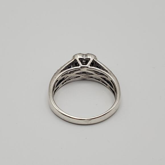 Platinum over Sterling Silver Diamond and Blue Sapphire Heart Ring Size 8 - Picture 5 of 11